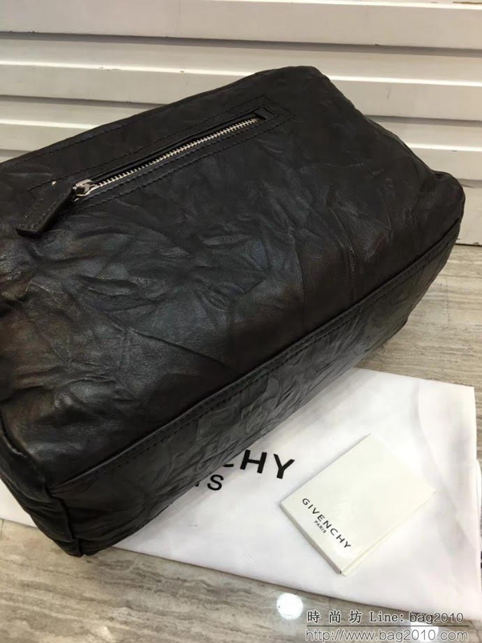 GlVENCHY紀梵希 潘多拉 黑色綿羊皮 銀色五金 100%純棉布 黑色 可手提 肩背  tsg1074